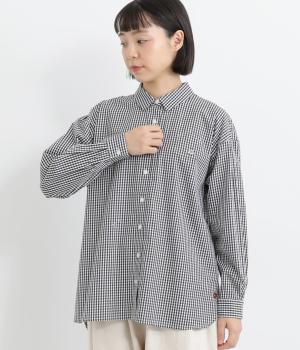 コットン平織りストーリー刺繍入りロングシャツ(ブラックギンガム-M)