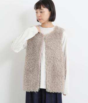 ポリエステルプードルボアタフタベスト(グレーベージュ-M)