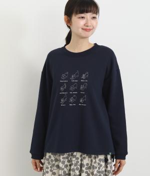 犬　鳥　刺繍プルオーバー(ネイビー-L)