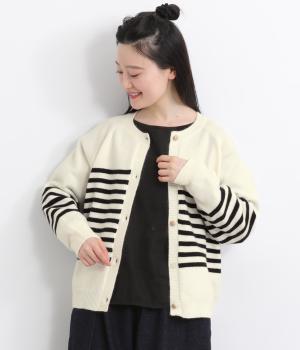 色々ボタンカーディガン(キナリボーダー-L)