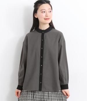 襟タックフリルシャツ(チャコール-L)
