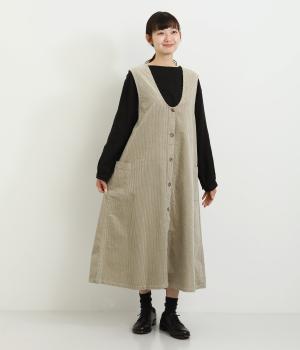 バードピスネーム付きジャンパースカート(ライトカーキ-L)