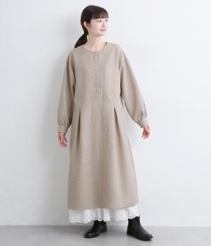 ウエスト切り替えワンピース(ベージュ-L)