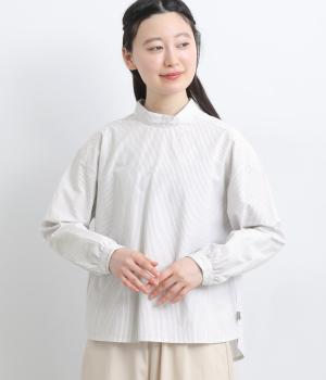 ロールカラープルオーバー(グレー×オフストライプ-L)