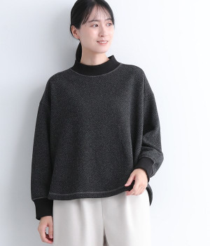 別注｜ヘリンボーン編み裏起毛リブプルオーバー(チャコール-ONESIZE-【コラボ】)