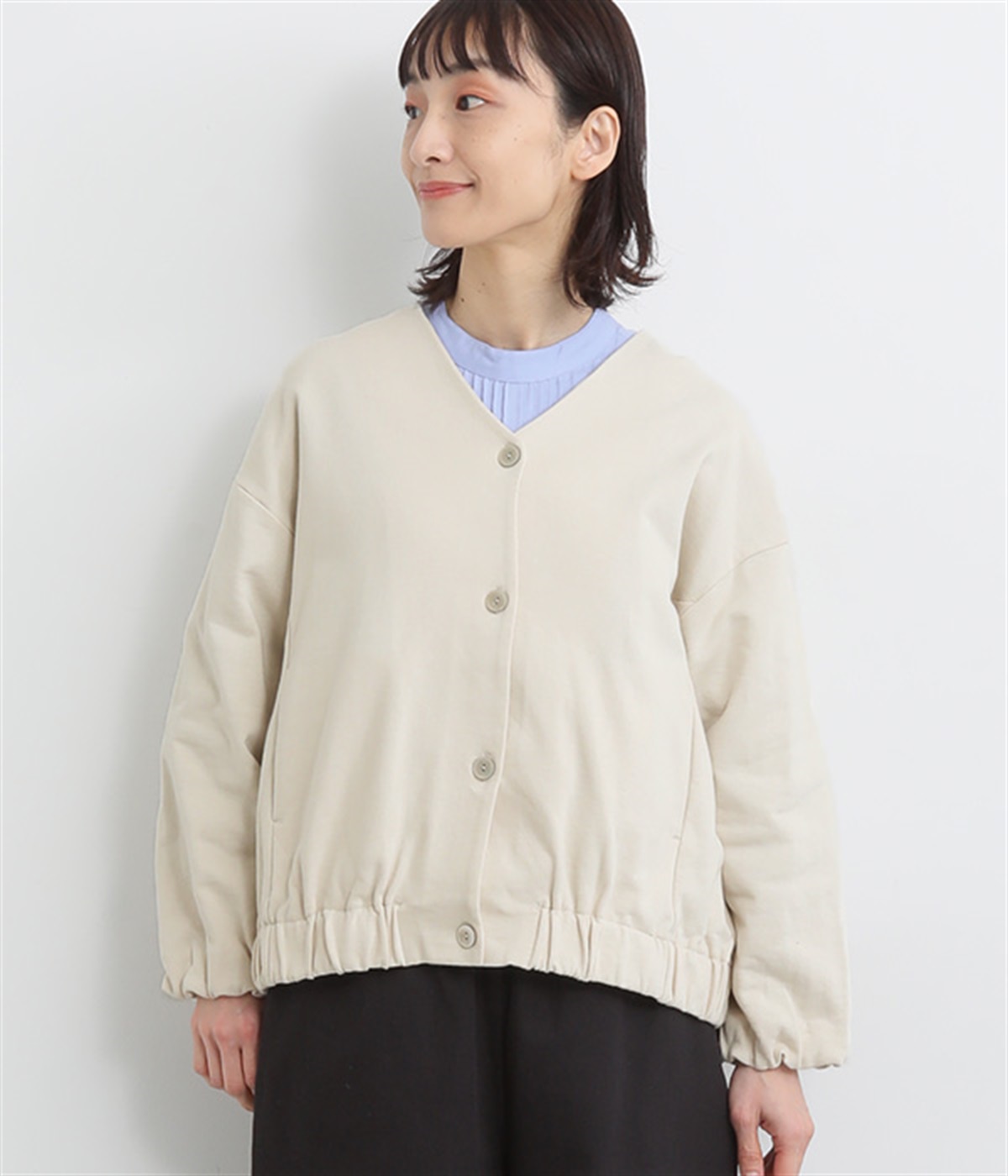 新品！ peak 中綿入 長袖カーディガン ライトグレー　L TAKA-Q Vネックカーディガン&長袖Tシャツ アンサンブル （ライト