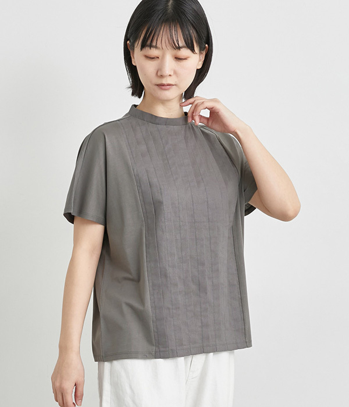 布帛切替タックTシャツ(チャコール-L)