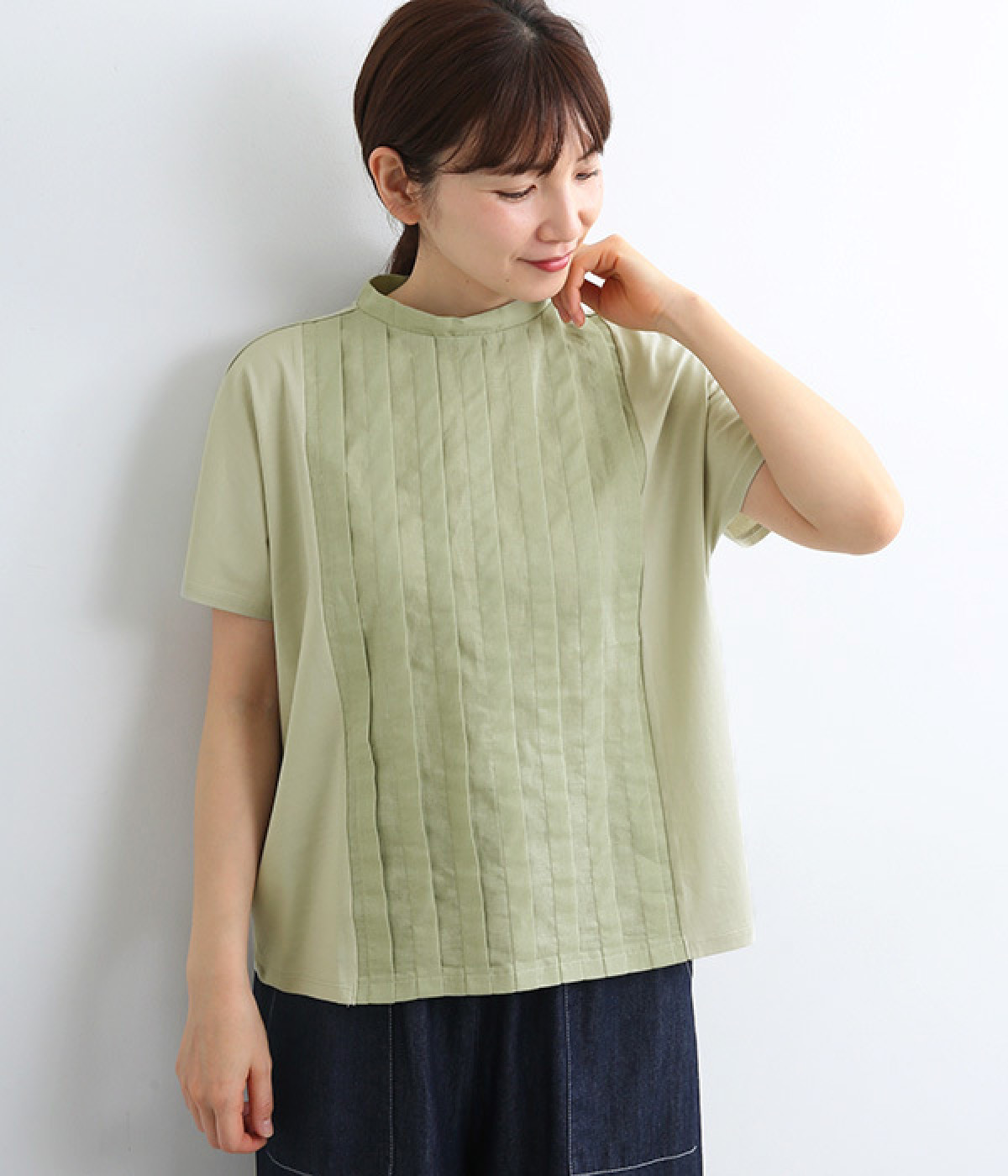 布帛切替タックTシャツ(ミント-L)