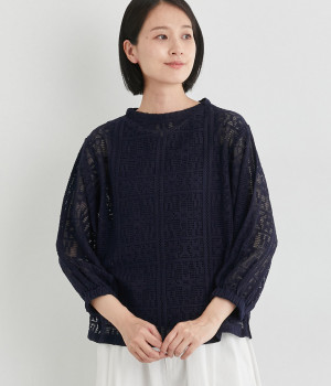 コットンレース2wayプルオーバー(ネイビー-M)
