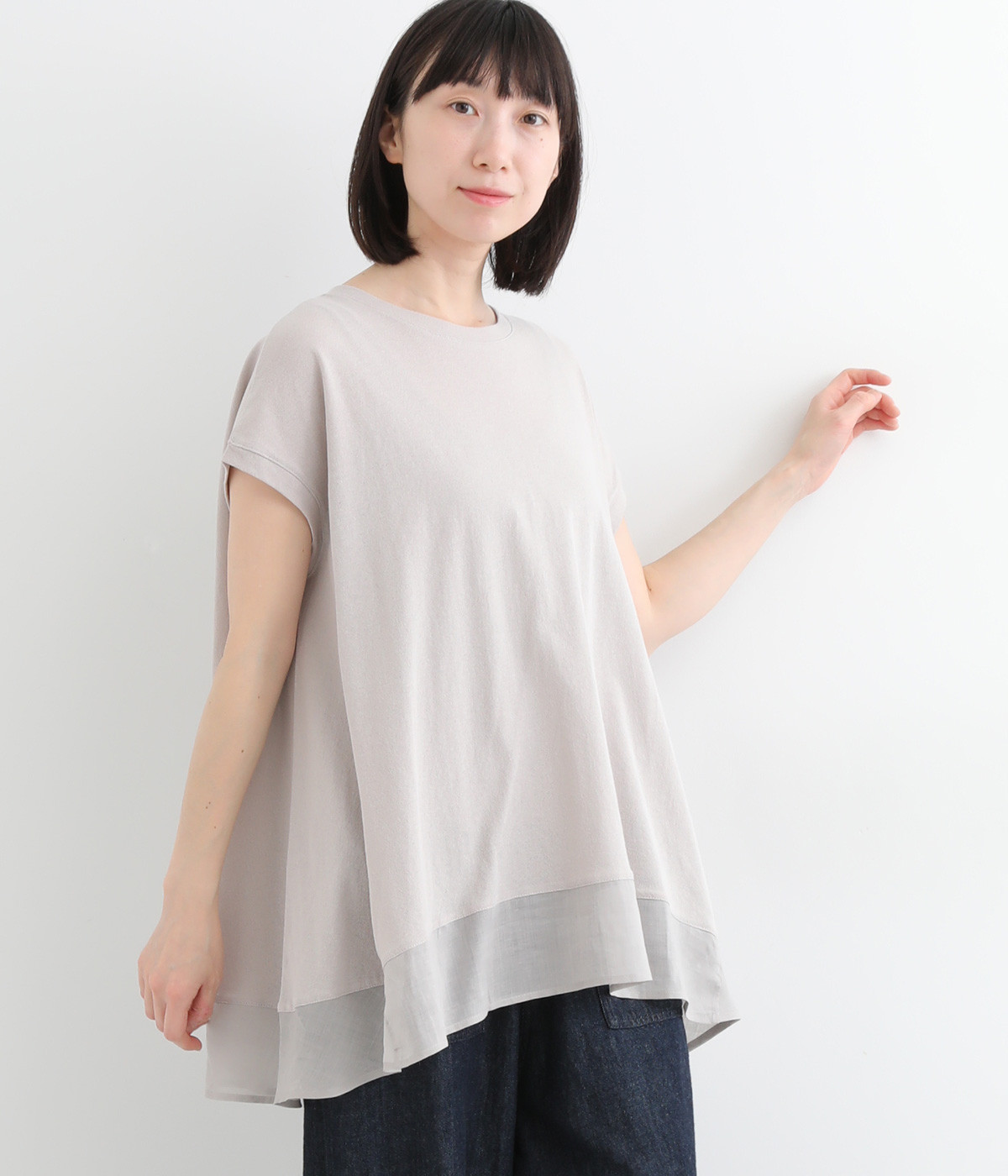 ナシジフレアチュニックTシャツ(グレー-ONESIZE)