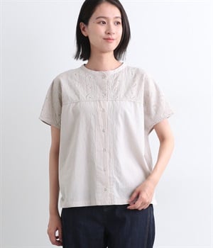 コットンブロードコットンローン刺繍平織りエンブロイダリー2wayブラウス