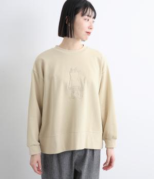 ネコ刺繍裏起毛プルオーバー(アイボリー-L)