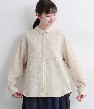 先染めチェックコットンシャーリングブラウス(アイボリー-L)