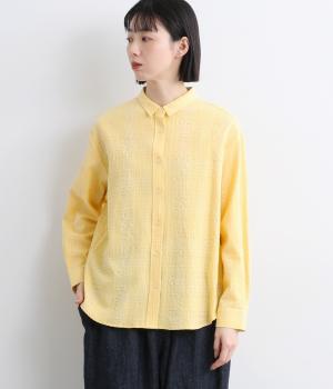 先染めチェックコットンシャーリングブラウス(イエロー-L)