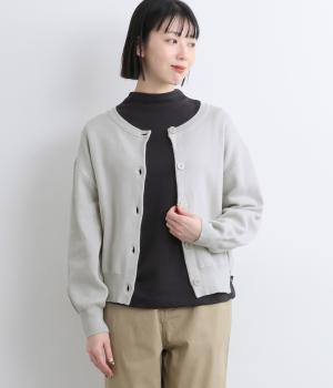 コットンミラノリブニットカーディガン(ライトグレー-L)