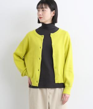 コットンミラノリブニットカーディガン(グリーン-L)