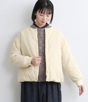 ナイロンタッサーノーカラー中綿コート(アイボリー-M)