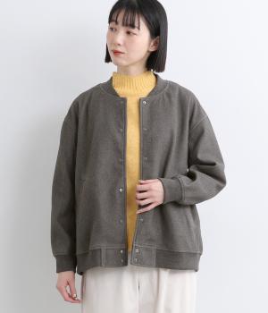 ストレッチソフトメルトンリブブルゾン(グレー-L)