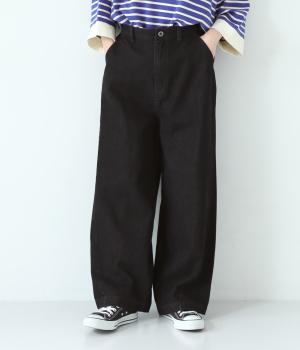 パネルワイドストレートデニムパンツ(ブラックデニム-L)