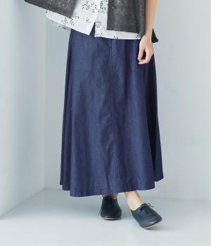コットンデニムフレアスカート(インディゴデニム-L)