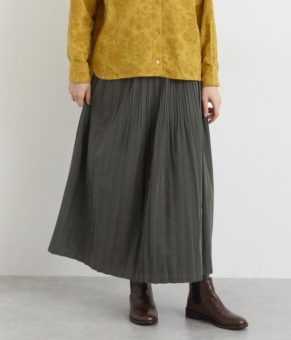 フェイクスエードプリーツスカート(チャコール-M)