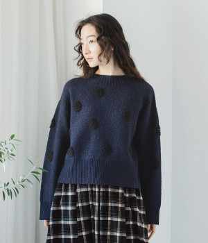 ループドットジャカードプルオーバー(ネイビー-L)
