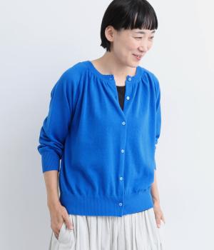 ギャザーニットカーディガン(ブルー-ONESIZE)