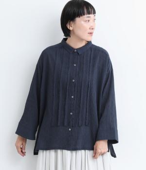 シュリンクフリルブラウス(ネイビー-L)