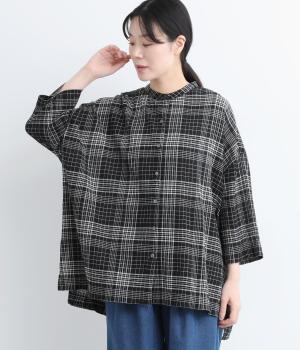 シュリンクスタンドカラーシャツ(チャコール-L)