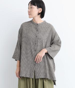 シュリンクスタンドカラーシャツ(ベージュ-L)