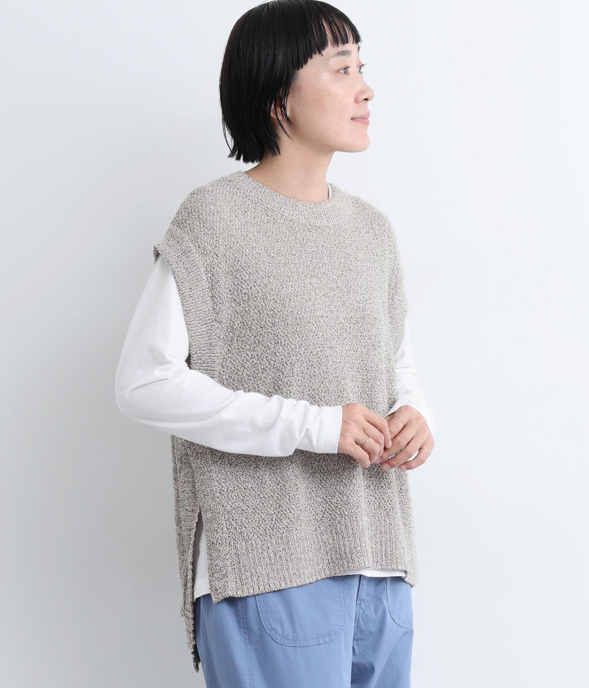 サイドスリットニットベスト(グレー-M)