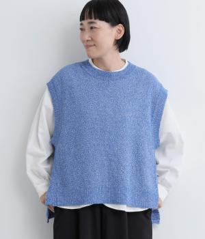 サイドスリットニットベスト(ブルー-L)
