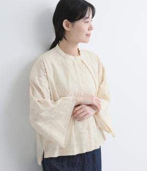 フラワージャカードフレアスリーブシャツ(アイボリー-L)