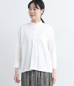 コットン天竺フリルカラープルオーバー(オフホワイト-L)