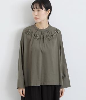 コットンレーヨンテープ刺繍プルオーバー(カーキ-F)