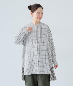ダブルガーゼチェックロングシャツ