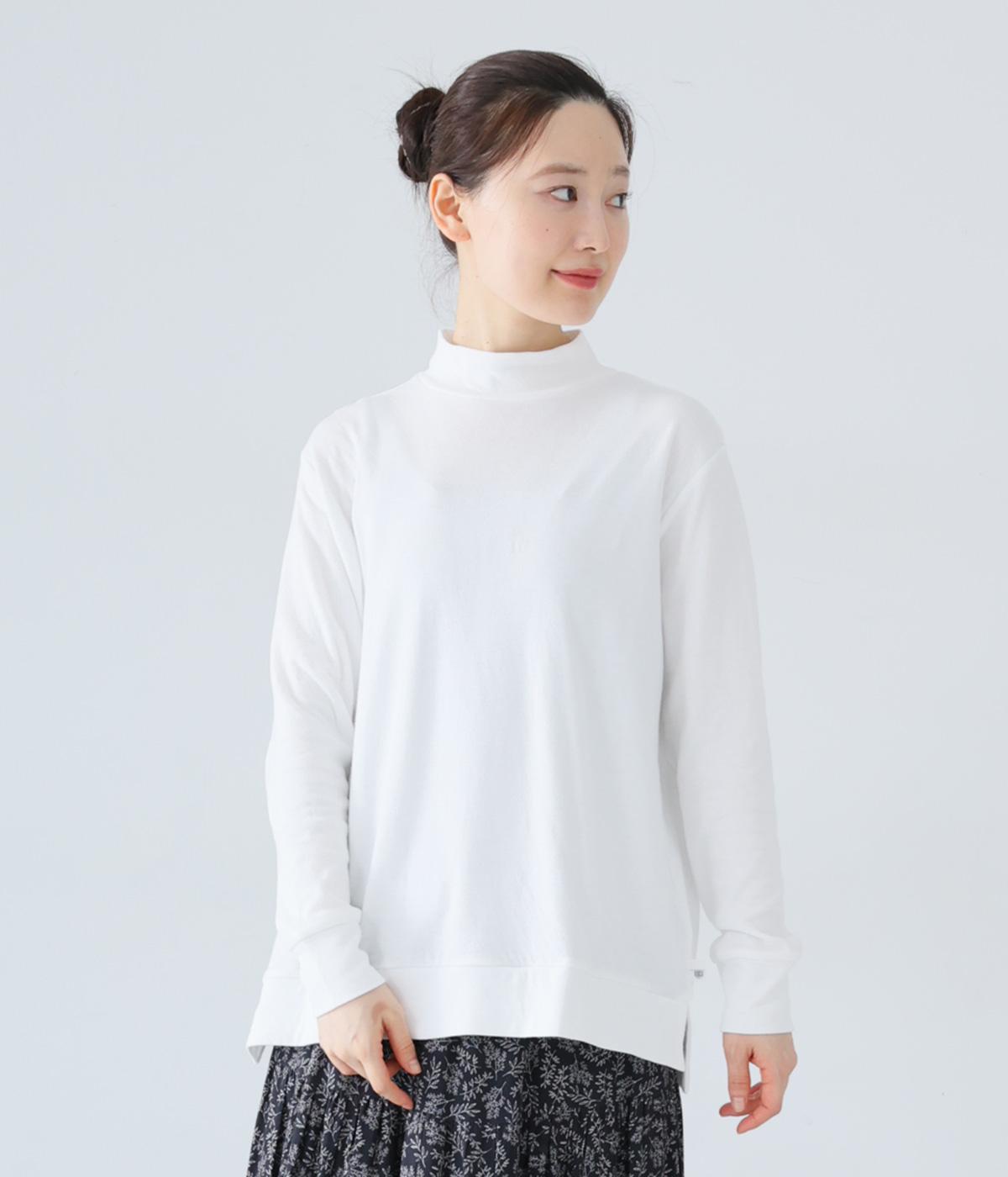 コットン接結天竺ハイネックプルオーバー(オフホワイト-L)