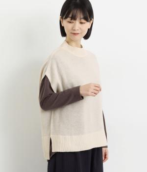 ウールカシミヤハイネックベスト(アイボリー-F)