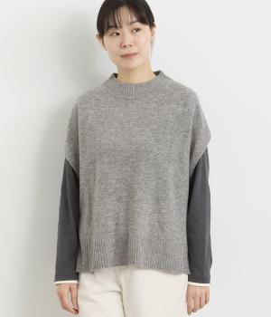 ウールカシミヤハイネックベスト(グレー-F)