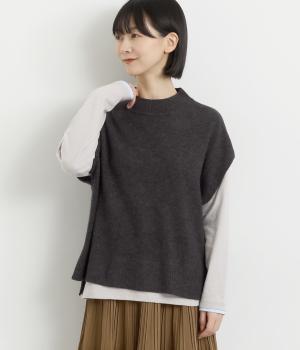 ウールカシミヤハイネックベスト(チャコール-F)