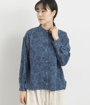 ダブルガーゼプリントレギュラーシャツ(ネイビー-L)