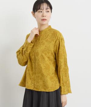 ダブルガーゼプリントレギュラーシャツ(マスタード-L)