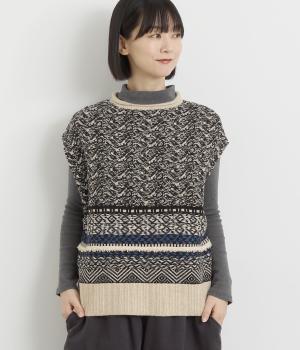 ジャカードニットベスト(ブラック-F)