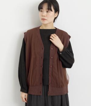 チュールレイヤードニットベスト(ブラウン-F)