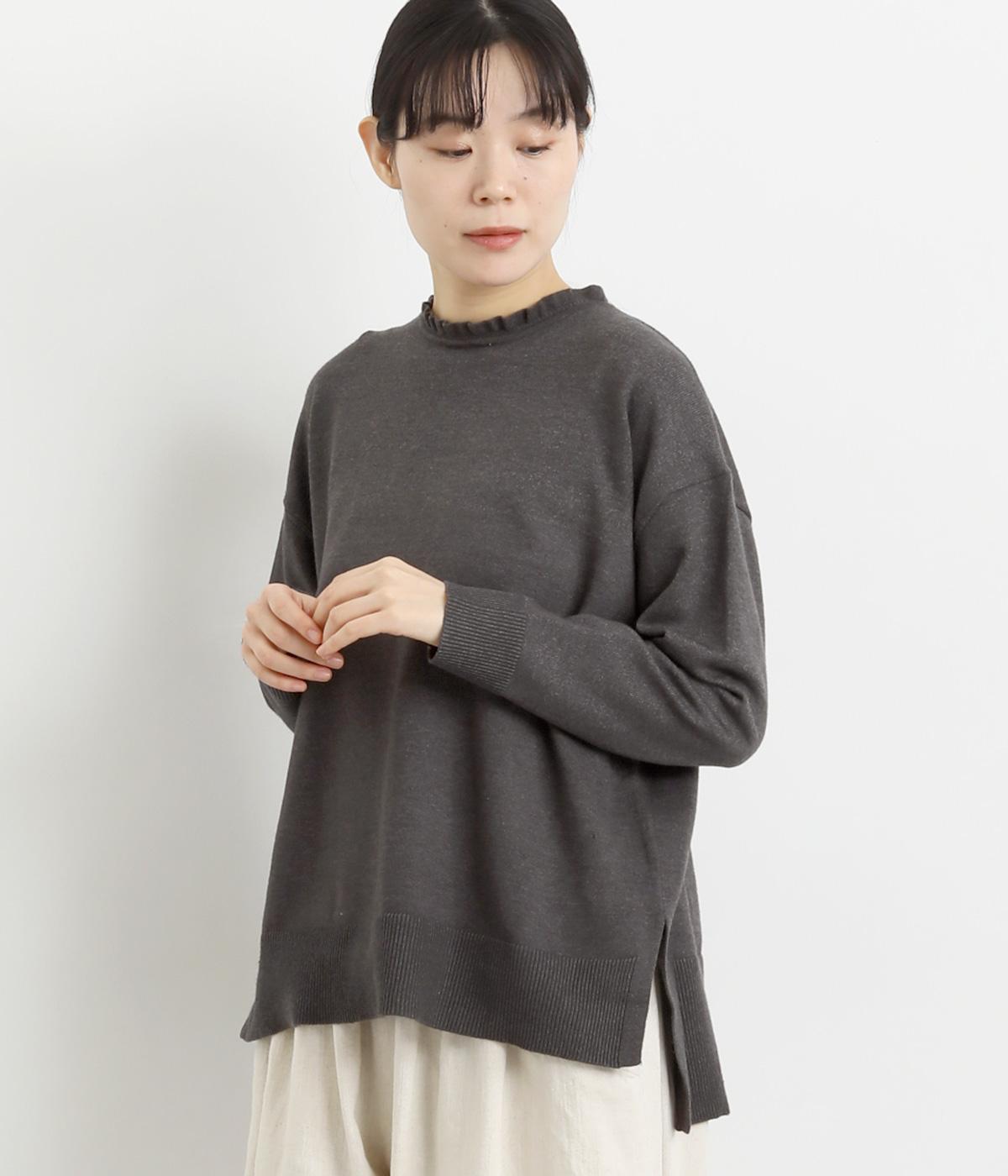 フリルカラーニットプルオーバー(チャコール-M)