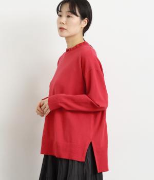 フリルカラーニットプルオーバー(レッド-L)
