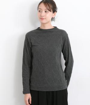 コットン接結ドットジャカードボトルネックプルオーバー(チャコール-L)