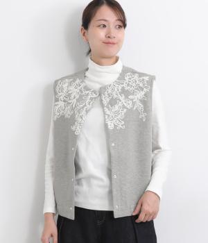 コットンエンブロイダリー　カノコ裏起毛ジレ