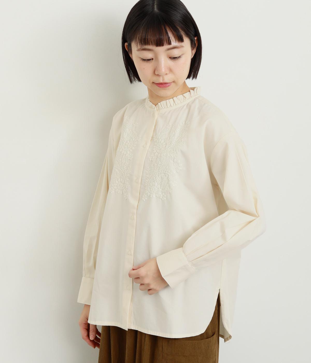 コットンフリルカラー刺繍ブラウス(アイボリー-F)