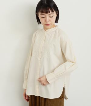 コットンフリルカラー刺繍ブラウス(アイボリー-F)